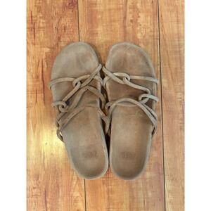 Zara Suede Strappy Slide Sandals Womens Taupe Tie Lace-Up Footbed EU 39 US 8